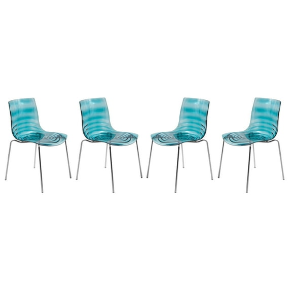 Astor Water Ripple Design Dining Chair Set of 4 - Transparent Blue