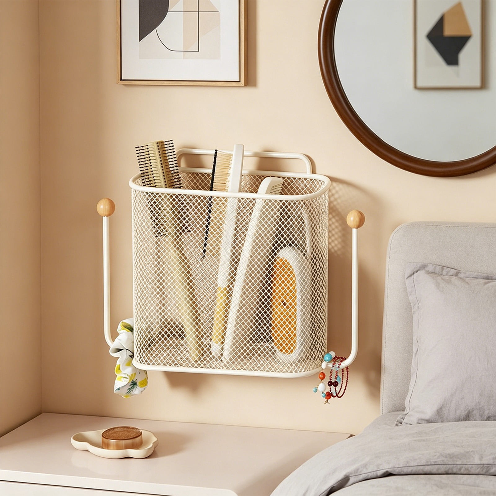 Bathroom Wall Mounted Storage Basket Metal Organizer No Drill Storage Shelf, Rust Resistant Breathable Strong Easy Install Space Saving, For Bathroom Kitchen Bedroom Dorm Wall Storage