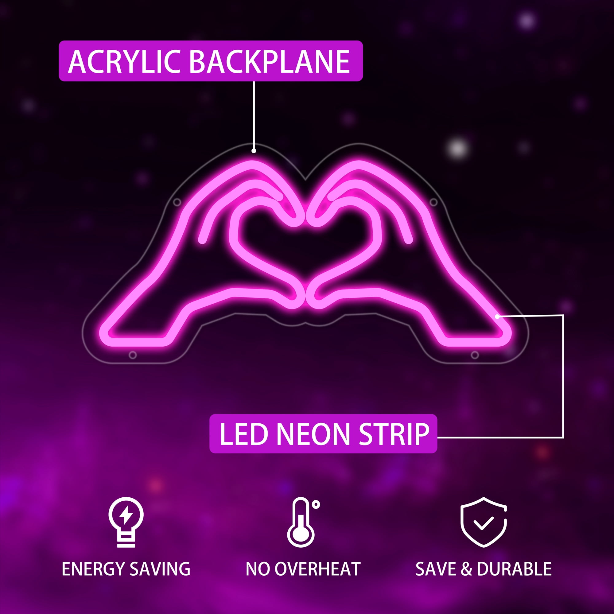 Heart Hands Neon Sign for Wall Decor, Pink Love Hand Neon Light with Dimmer and USB, Gift for Girls Led Light Up Sign for Bar, Hotel, Cafe, VIP Room, Home Decoration