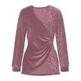 thumbnail image 5 of Bainana Women Mardi Gras Velvet T Shirt Sequin Print Long Sleeve V Neck Fashion Top Casual Regular Fit Female Carnival Party Playwear Pink Size Xxl, 5 of 6