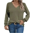 thumbnail image 1 of Yuyuzo Woemns Ribbed Knit Tops Long Sleeve V-Neck Striped Tunic Tops Casual Fall Winter Shirts, 1 of 5