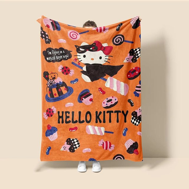 Manta de Halloween de Hellokitty Sanrio, tapiz largo de felpa cálida, juguete de dibujos animados Y2k, regalo de vacaciones de Navidad, regalos Kawaii, 19 piezas