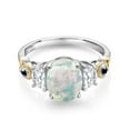 thumbnail image 2 of Gem Stone King 1.51 Cttw Oval Cabochon White Simulated Opal and White Moissanite 3-Stone Ring for Women | 925 Silver and 10K Yellow Gold | Wedding Engagement Anniversary Promise Ring | Size 9, 2 of 3