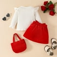 thumbnail image 5 of Otqutp Toddler Baby Girl Fall Outfits Long Sleeve T-shirt Top Bow Corduroy Suspender Skirt Overalls Toddler Girls Clothing Sets with Small Handbag (Red,12-18 Months), 5 of 9
