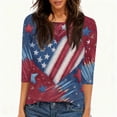 thumbnail image 4 of 4th of July Shirts for Women Plus Size 3/4 Sleeve T Shirts Casual USA Flag Print Pullover Independence Day Patriotic Tops USA 250th Anniversary Celebration Party Round Neck 1776-2026 Blouses Navy XL, 4 of 5