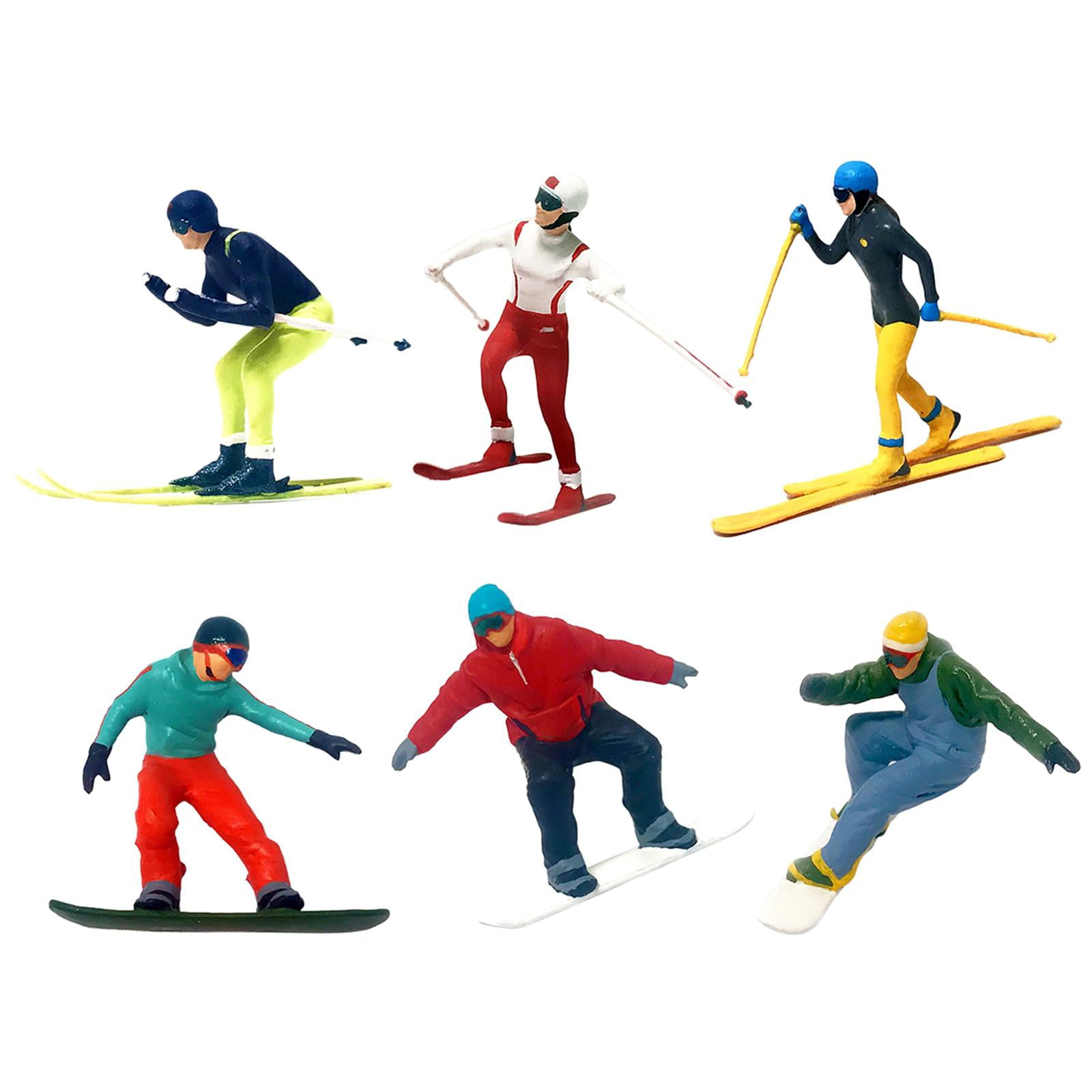 1:64 Painted Figure Mini Model Miniature Resin Diorama Ski Snowboarding  Skiers