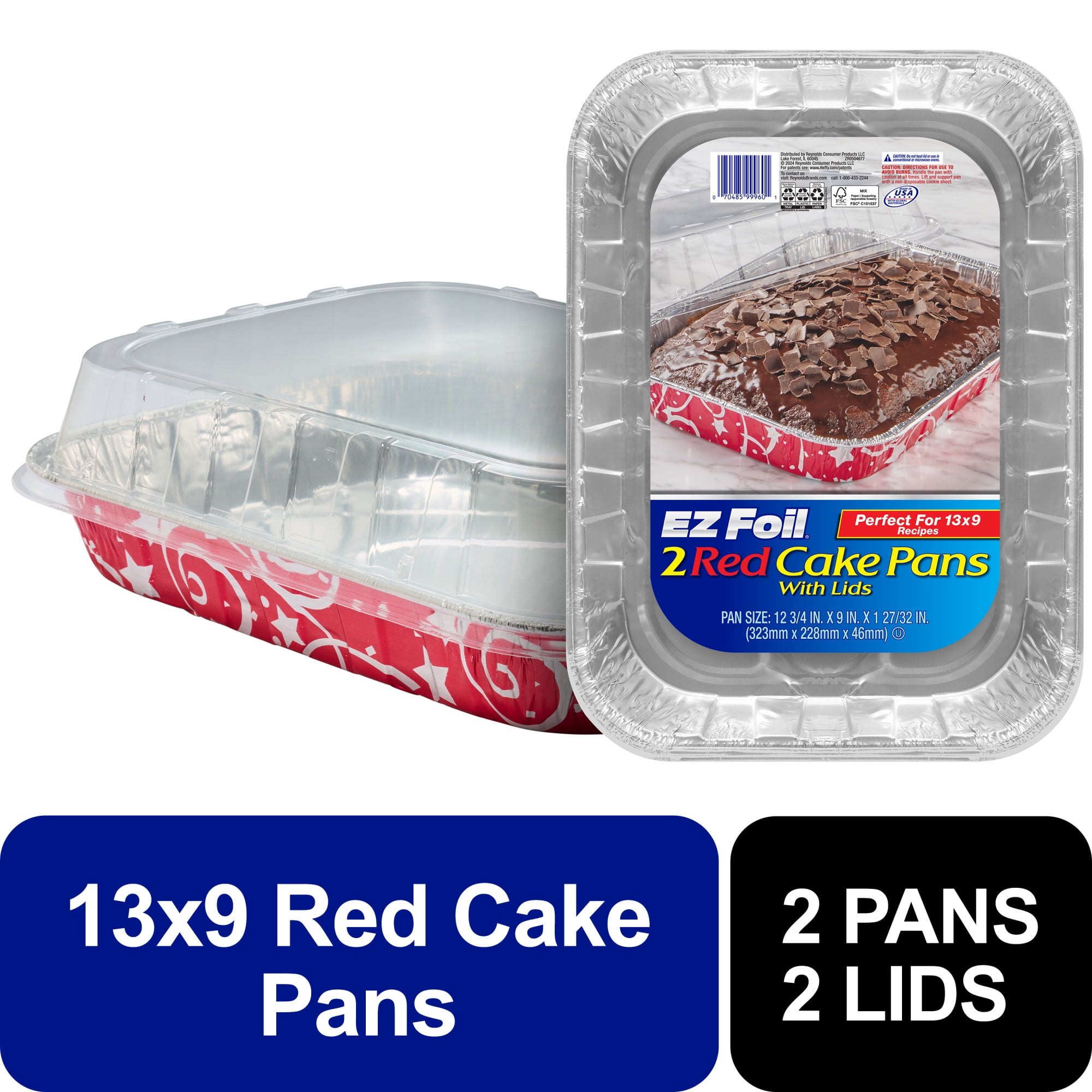 (3 pack) Ez Foil Cake Pans With Cover Bakeware 12.75 Inch 12.75Inch X 9Inch X 1.84375Inch Red 1 Pack 2 Count