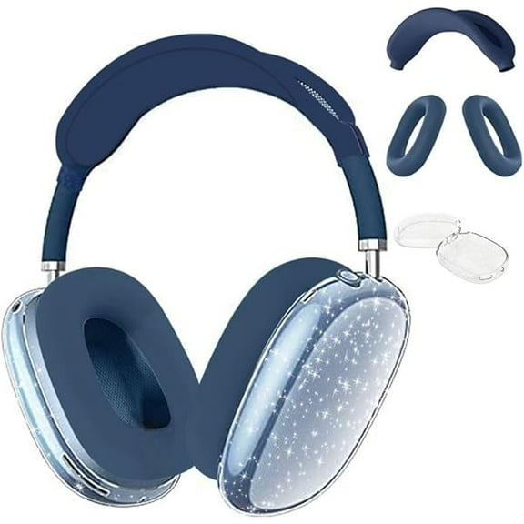 AirPods Max Silicone Case – Clear Sparkle Protective Cover, Soft & Shockproof, Scratch-Resistant, Easy to Install, Full Protection for Apple AirPods Max Headphones(Blue)