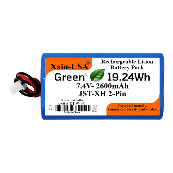 7.4V 2600mAh Rechargeable Battery with XH2.54-2P Connector – Perfect for DIY Electronics, Toys, Lighting, Radios, Speakers, Fishing Lights, Doorbells, Boomboxes, DVD Players, and More!