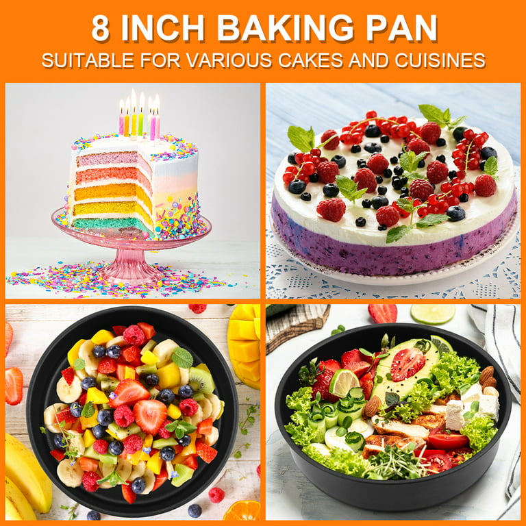 8 Inch Round Cake Pan Set of 4, P&P CHEF Non-Stick Cake Baking Pans for  Birthday Wedding Layer Cakes, Stainless Steel Core & One-piece Design,  Sturdy
