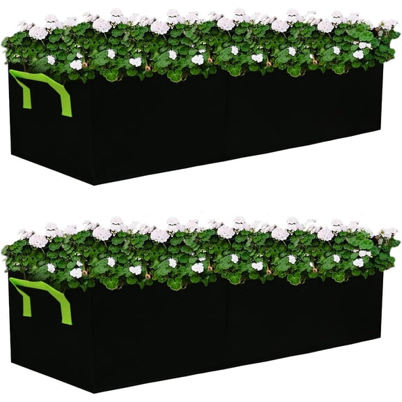 Nvzi Plant Grow Bags, 10 Pack Fabric Raised Planting Bads, 3 Holes Rectangle Grow Bag, 15 Gallon Breathable Potato Tomato Planter Pots for Outdoor Vegetables Plant Flowers (Black)