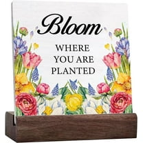 Spring Decor Bloom Where You Are Planted Ceramic Table Sign Farmhouse Home Desk Tabletop Shelf Decor Spring Floral Decorations