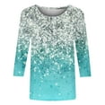 thumbnail image 4 of Jalioing 3/4 Sleeve Blouses for Women Solid Color Round Neck Sparkly Printed Casual Loose Tops (Large, Blue), 4 of 4