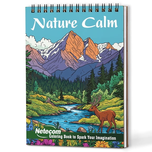 Netecom Nature Calm Coloring Book Spiral Bound for Adults, A5 Wooden Cover, 30 Peaceful Coloring Pages of Tranquil Landscapes for Stress Relief and Relaxation