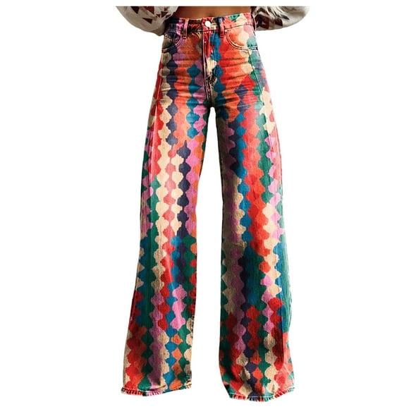 Wyzesi Wide Leg Jeans Women Womens Vintage Wide Leg Jeans Fashion High Waisted Casual Denim Pants 90S Floral Printed Pull On Baggy Trousers
