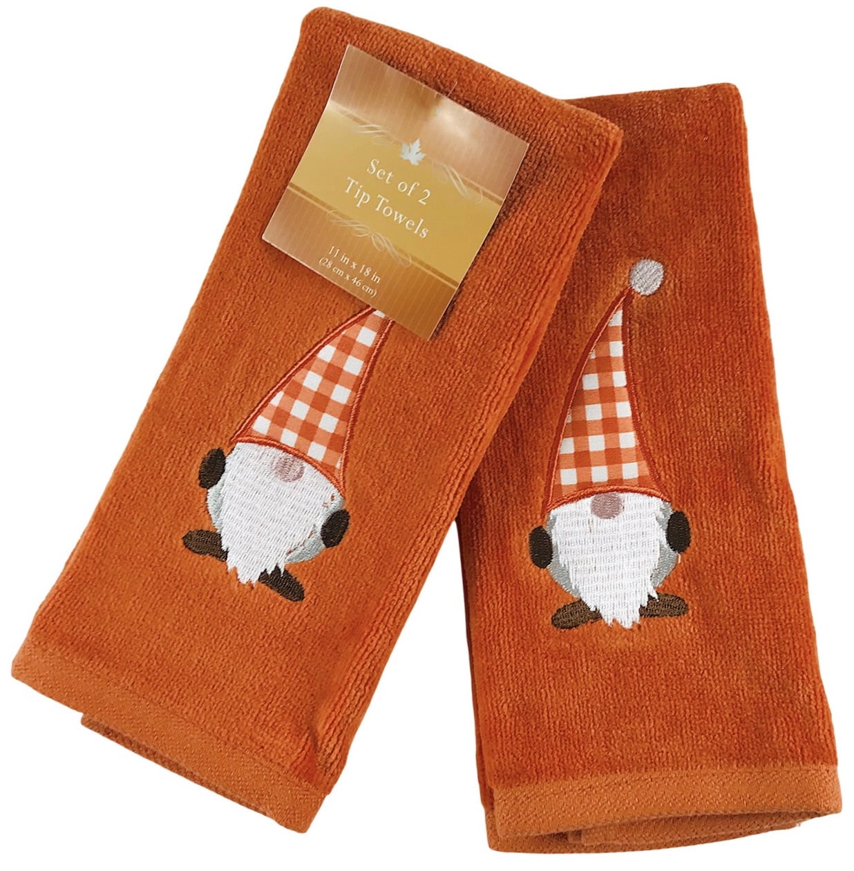 Decorative Fall Gnome Fingertip Towels Embroidered Cute Autumn Gingham