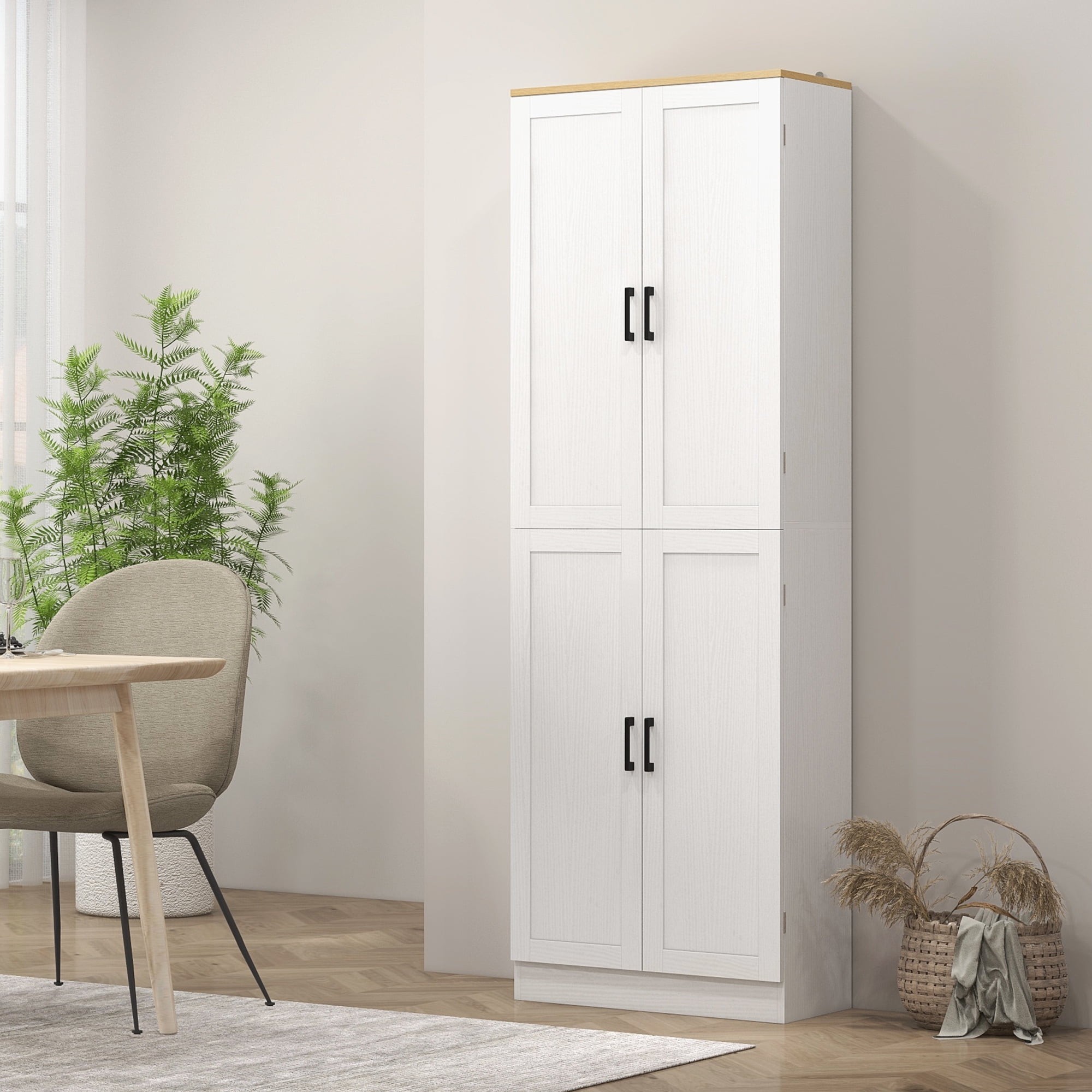 HOMCOM 67" Kitchen Pantry Storage Cabinet w/ Shelves, White Embossed Wood Grain