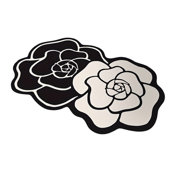 Beautynvta Valentine's Day Bath Mat, Black White Rose Bathroom Rug, Non-Slip Bathtub Decorative Mats, Rubber Floor Carpet for Tub, Shower, Bedroom, Kitchen