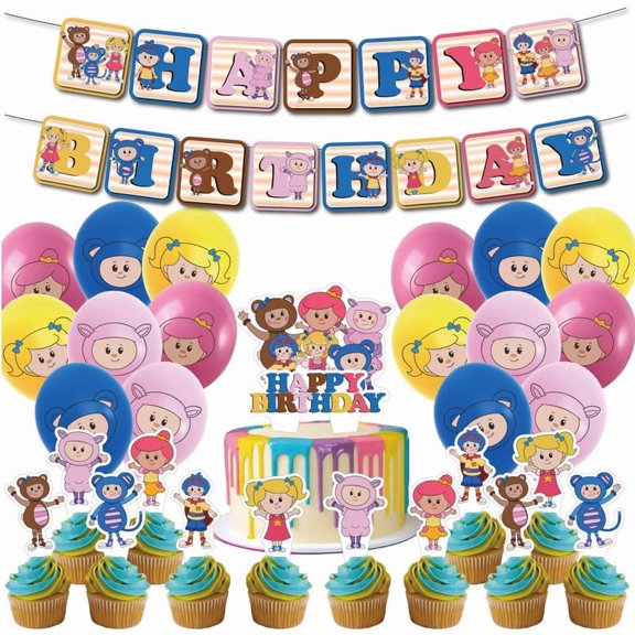 30 PCS Themed Birthday Party Decoration Set – Includes Banner, Cake Topper, 12 Cupcake Toppers, and 16 Balloons for Festive Occasions and Celebrations Party Supplies