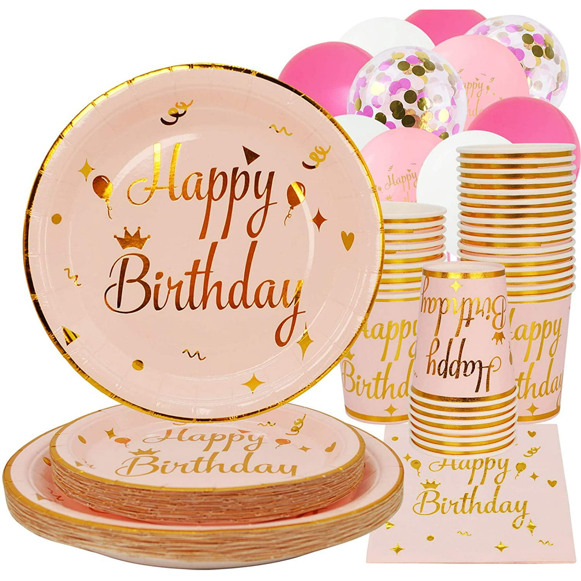 Pink Birthday Plates Party Supplies for 25 Guest Gold Foil Paper Plates and Napkins Set Perfect for Girl Women Birthday Party Supplies Walmart