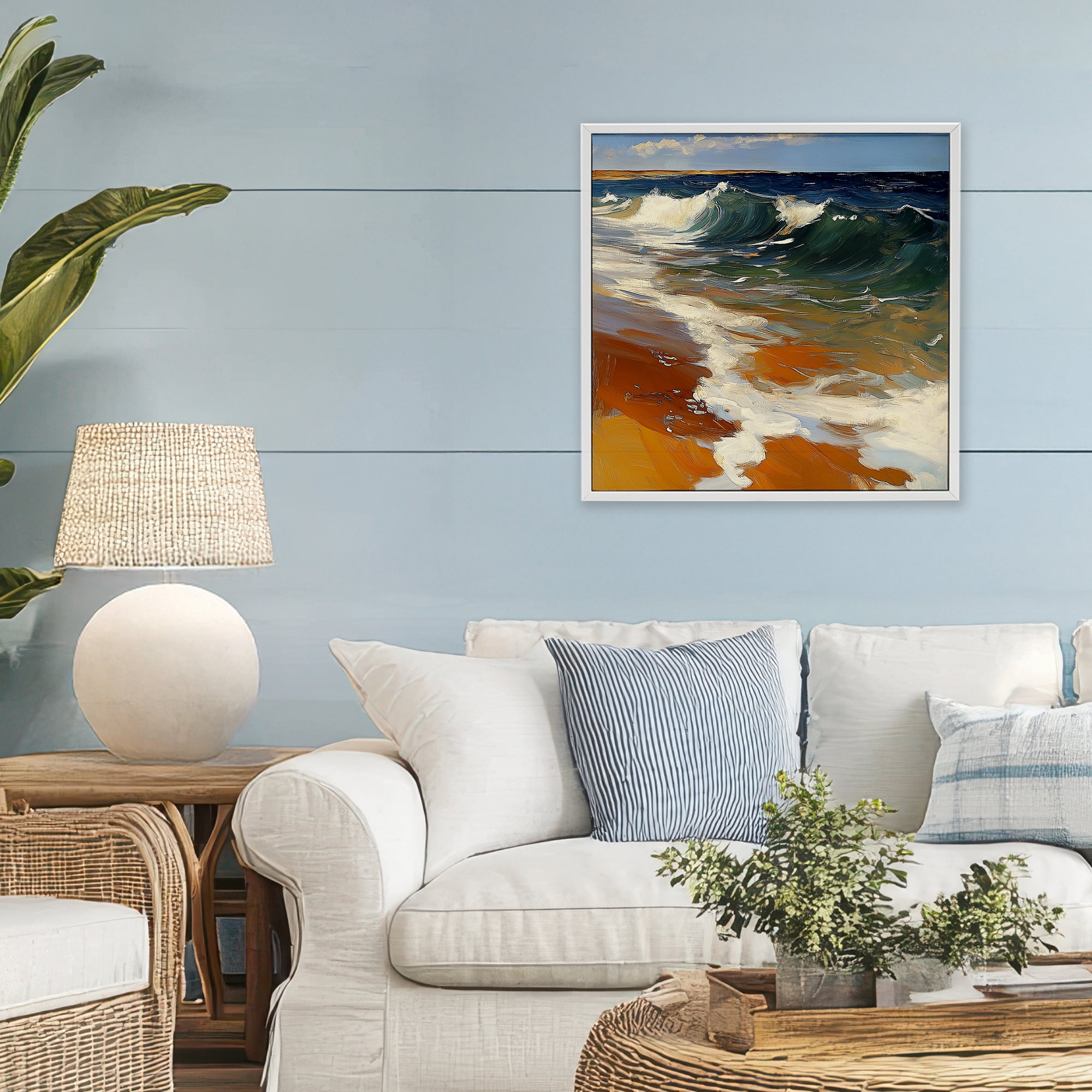 Stupell Industries Glassy Ocean Waves Break White Framed Giclee Art, design by Walker Noble