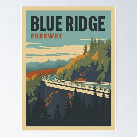 Blue Ridge Parkway National Park Travel Print Poster, 8x12 UNFRAMED
