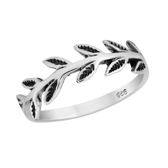 Iconic Peace Symbol Greek Olive Branch .925 Sterling Silver Band Ring-7