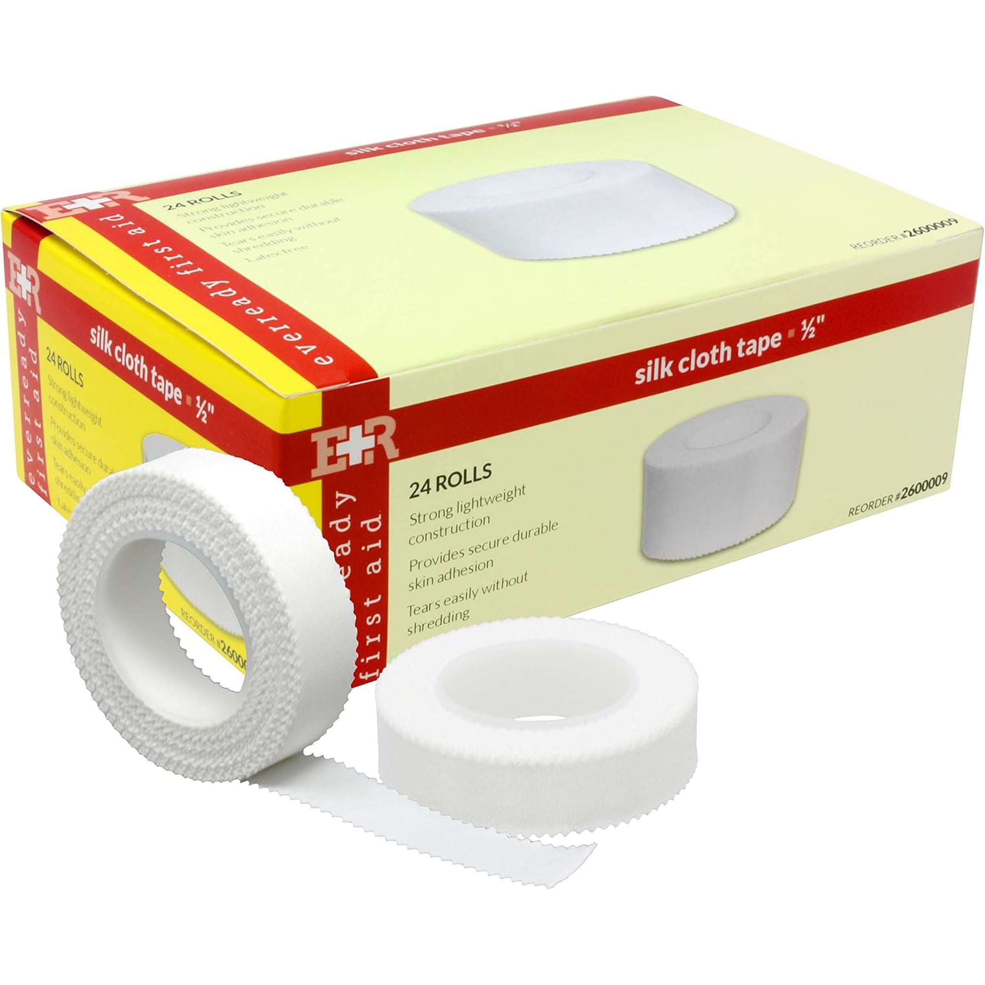Ever Ready First Aid Adhesive Silk Cloth Tape, Latex Free, 1/2" x 10 yd. (Pack of 24)