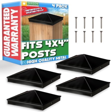 Greenlighting 4X4 Aluminum Pyramid Post Cap Cover (Black 4 Pack) Fits 4X4 Nominal Wood (True 3.5 X 3.5) Powder Coated Matte Outdoor Post Caps Cover, Fence Wood Post, Decking, Waterproof