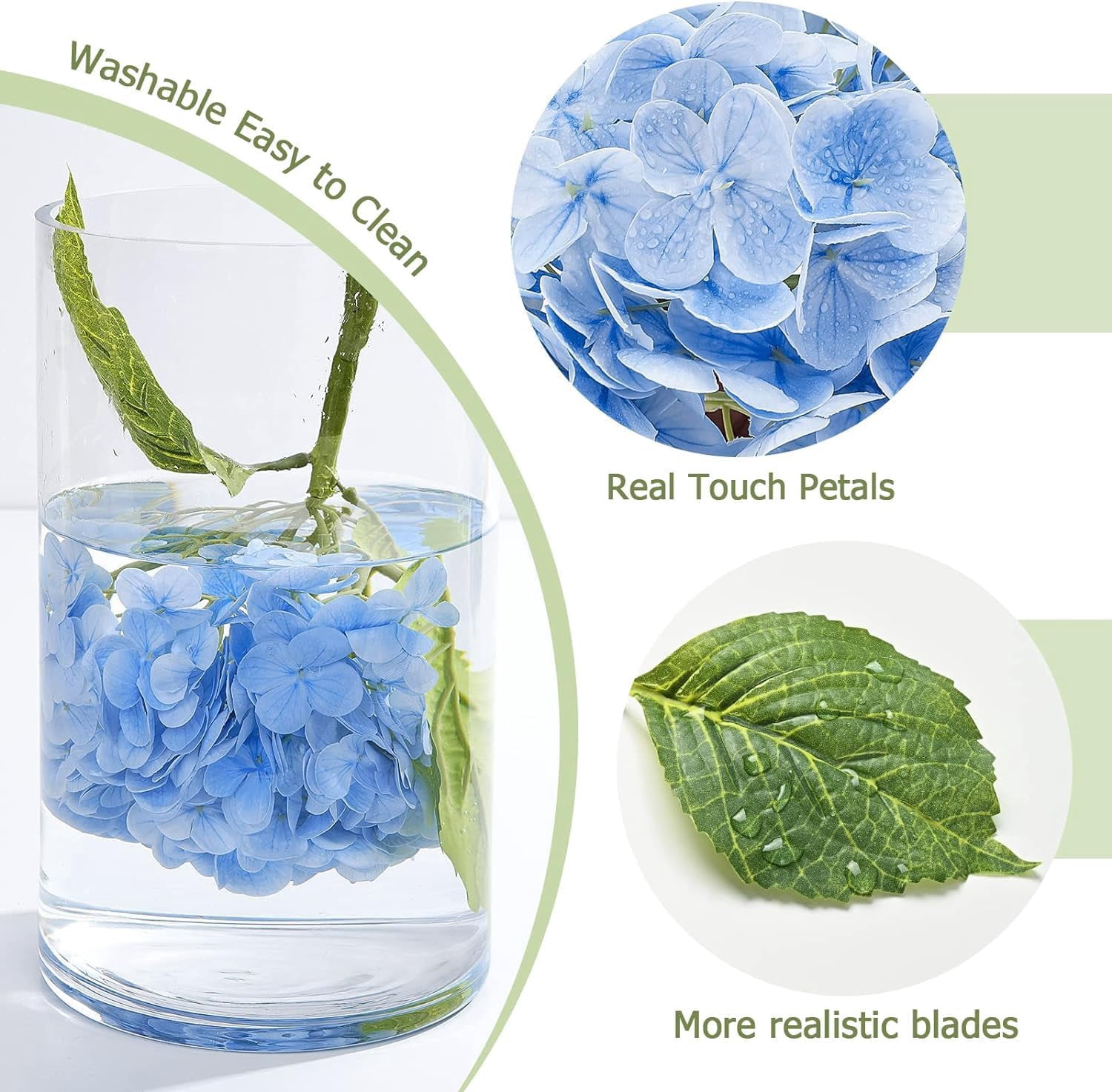 Real Touch Hydrangea Artificial Flowers with Long Stem & Leaves, Full Latex Faux Hydrangea Flowers for Home Decor Party Floral Arrangements Wedding Bouquets Centerpieces(Pink, 3Pcs)