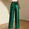 thumbnail image 4 of Olyvenn Women's V Cross High Elastic Waist Straight Wide Leg Pants Casual Loose Pleated Party Night Out Club Wear Long Pants Green S, 4 of 9