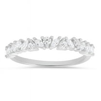 Kylie Harper Sterling Silver Marquise-cut CZ Band Ring