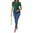 thumbnail image 2 of Blusa de maternidad de mujer INSPIRE CHIC, de punto acanalado, con mangas cortas abullonadas, camiseta arrugada para fotos de baby shower, talla X-Large, color verde, 2 of 6