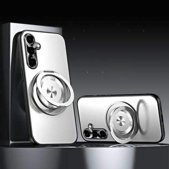 for Magnetic Samsung Galaxy S25 Case, Phone Case [Compatible with MagSafe] Rotatable Ring Holder Kickstand Design Shockproof Anti-fall Women Men Girls Boys Protective Phone Cover,Silver