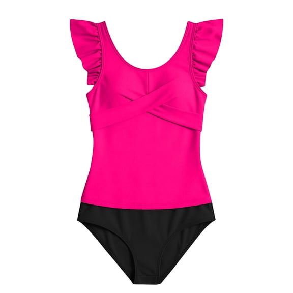 Mnyotv Girls Swimsuits Cut Out Bathing Suit Flutter Sleeve Tops and Floral Bikini Shorts Summer Beach Swimwears Size 7-8 Years