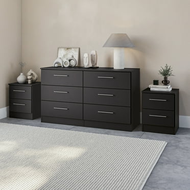Kappesberg Foster 3-Piece Bedroom Set, One 6-Drawer Dresser & Two 2-Drawer Nightstands, in Black