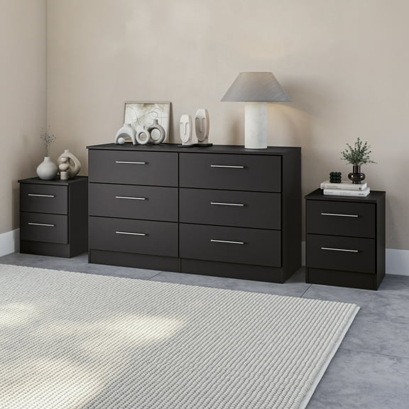 Kappesberg Foster Black 3-Piece Modern Dresser and Nightstand Bedroom Set