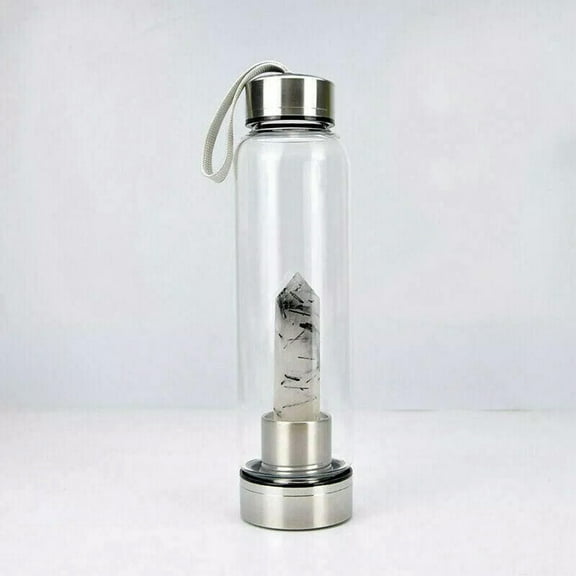 K-KED Natural Black Tourmaline Quartz Elixir Water Bottle Crystal Point Wand Healing