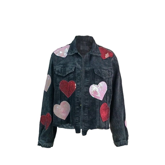 Michellecmm Women Corduroy Jacket, Long Sleeve Button Closure Heart Fall Outwear