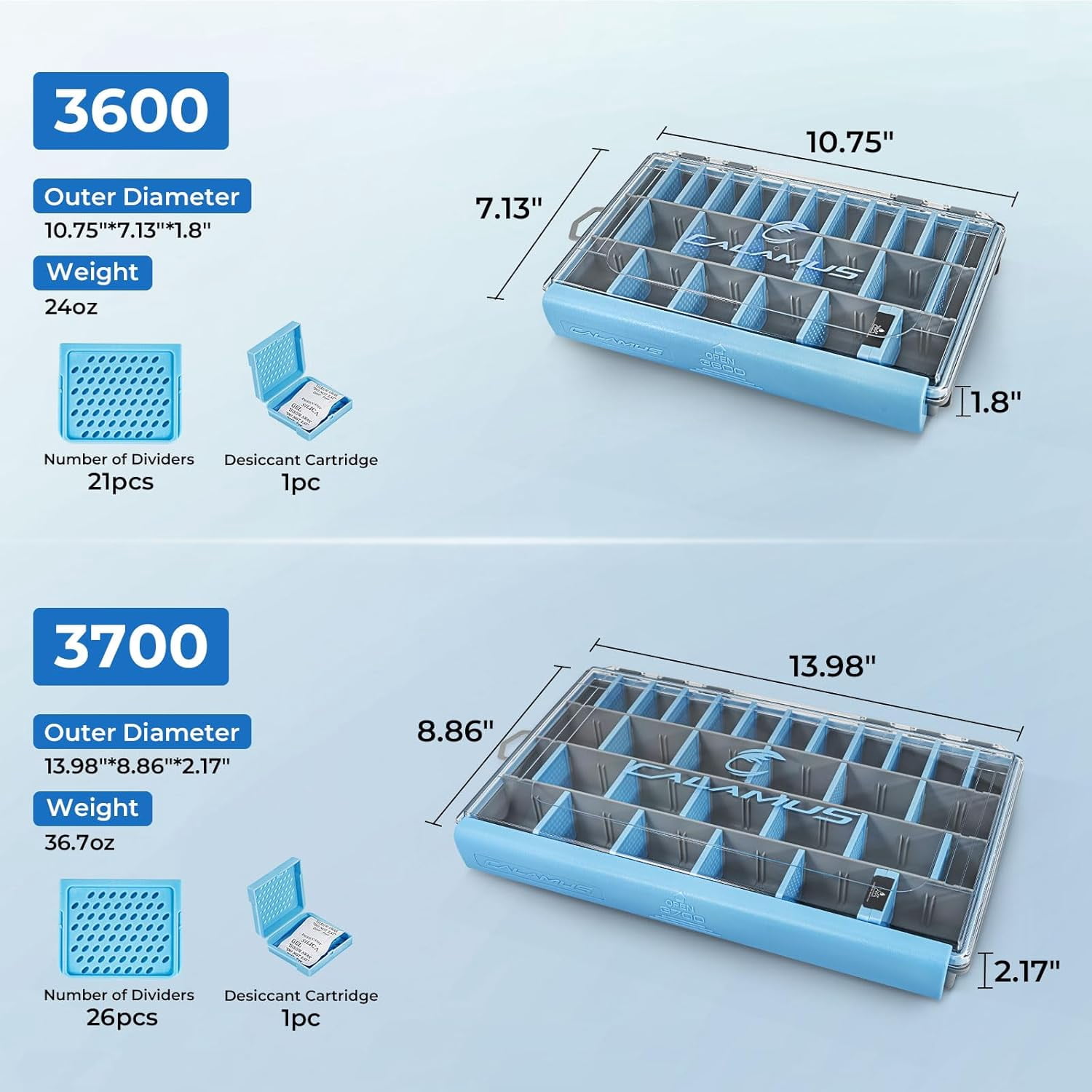 Calamus Waterproof Terminal Tackle Storage Box, 3700*2 Tackle Trays, Fishing Tackle Box Lure Box