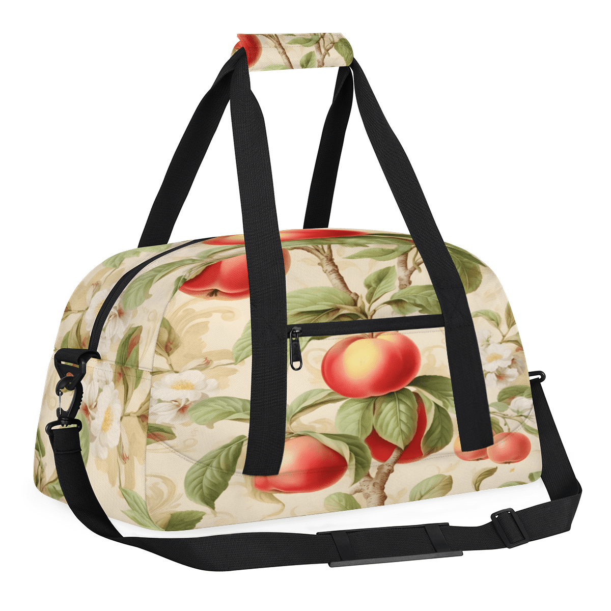 Herdesigns Apples Fruits Sports Duffle Bag for Women & Men, Apples Leaves Gym Bag Dance Bag Overnight Bag Carry On Weekender Travel Bag