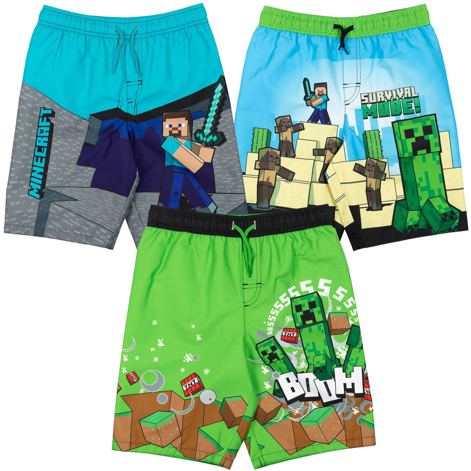 Minecraft Creeper Steve Mobs Big Boys 3 Pack Swim Trunks Little Kid to ...