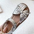 thumbnail image 6 of Girls Sandals Bow Woven Closed Toe Breathable Kids Little Kid Silver Adjustable Non-Slip Summer Shoes,Size 8 M, 6 of 7