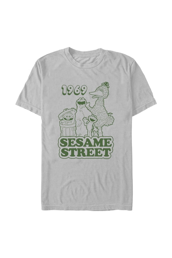 Men's Sesame Street Group Green Outline 1969 Graphic T-Shirt