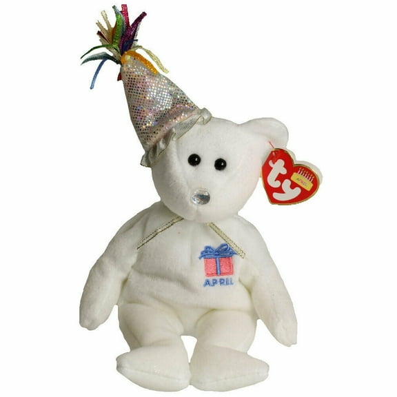 TY Beanie Baby - APRIL the Birthday Bear (With Hat) 9.5" Plash (BONUS 1 FUN CHOPS)