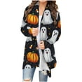 thumbnail image 3 of Kilaqueen Lightweight Cardigans for Women Trendy Open Front Halloween Cardigan Loose Long Sleeve Medium Length Coat Bat Pumpkin Graphic Fall Tunic Shirt, 3 of 7