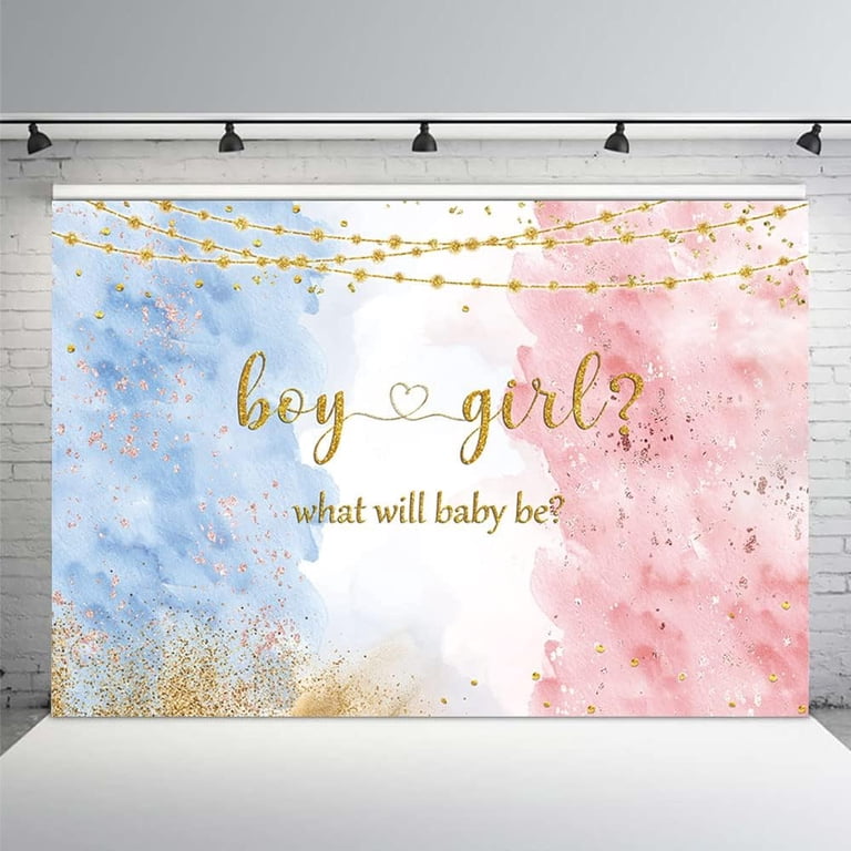 Gender U200bReveal Backdrop Boy Or Girl Baby Reveal Decorations,Blue Or Pink Backdrops Boy Or Girl Banner Sign Background For He Or She Gender Reveal Surprise Shower Party Photo Booth Props