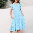 thumbnail image 3 of Eltusu Summer Dresses for Girls, Short Sleeve Printed Crew Neck Ruffle Sleeve Kids Clothes Blue Size 8-9 T, 3 of 5