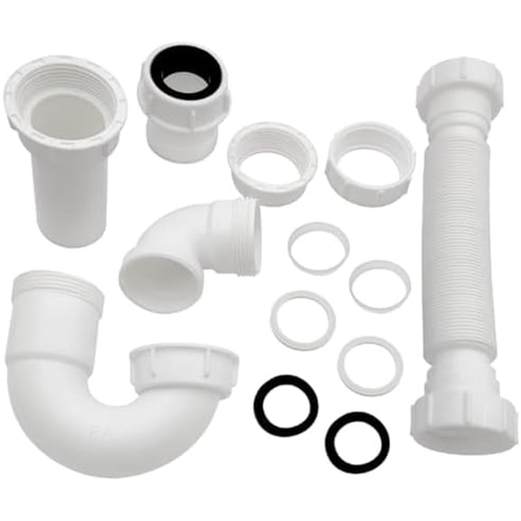 White 1 1/4" and 1-1/2" PVC P-Trap Plumbing Kit with Threaded Adapter, J-Bend for Restroom Sink Kitchen Sink Drain Pipe, Flexible Extension Tube Drain Tailpiece$$Tools & Hardware Other