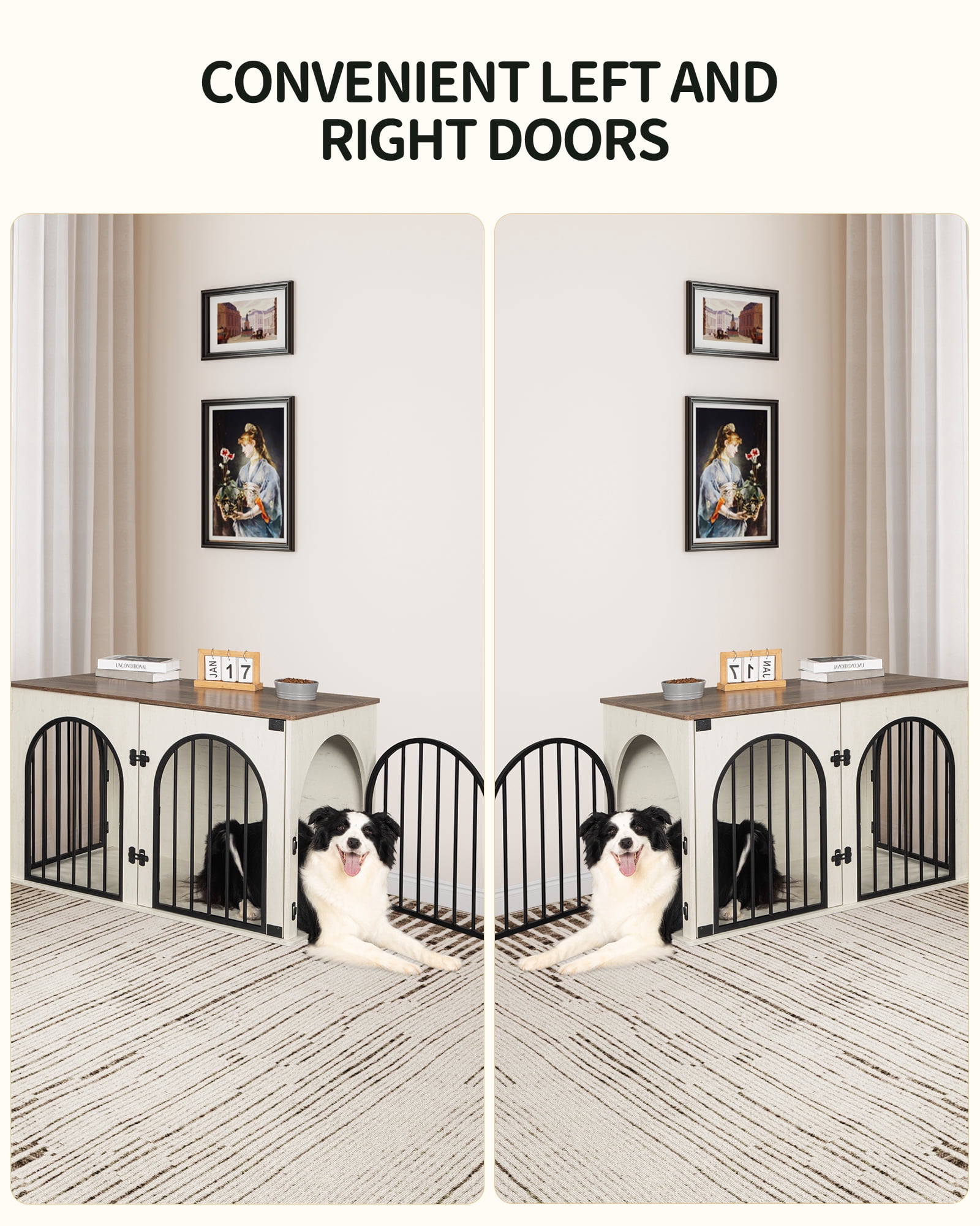 39.4" Dog Crate Furniture, Dog Kennel Indoor Arched Door Design for Small/Medium/Large Dog